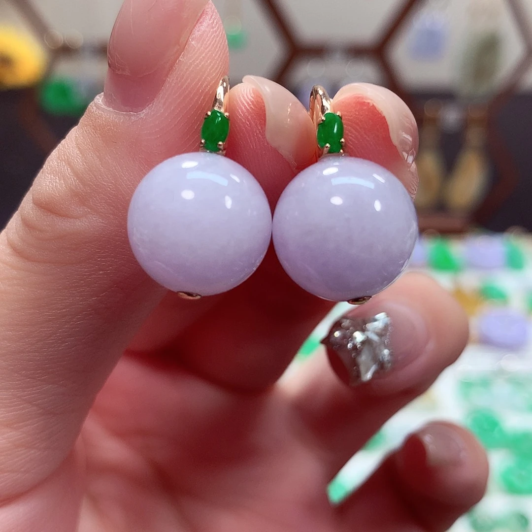 翡翠耳饰18K金镶嵌天然翡翠