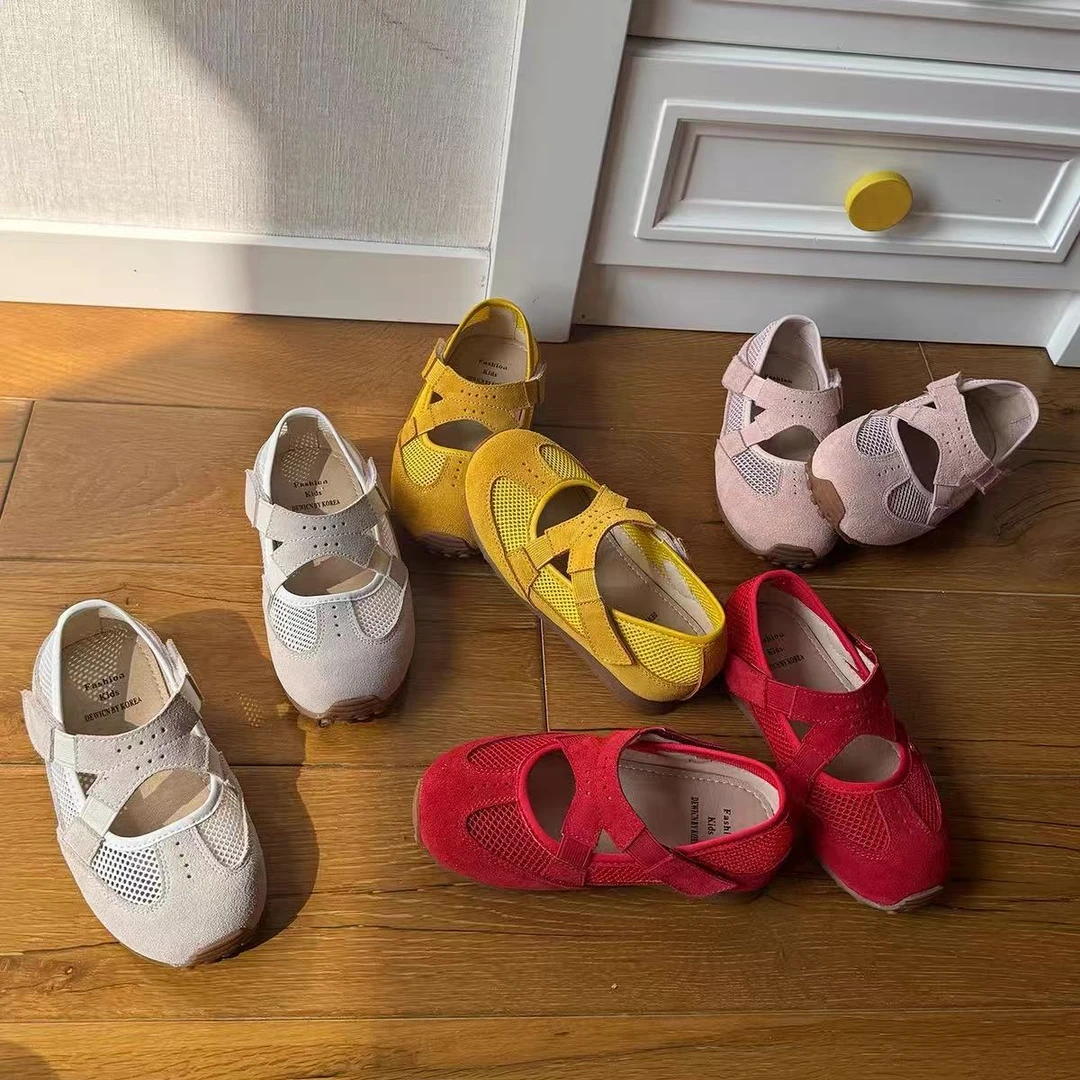 女童真皮芭蕾风半凉鞋2025夏儿童浅口透气豆豆鞋宝宝玛丽珍单网鞋