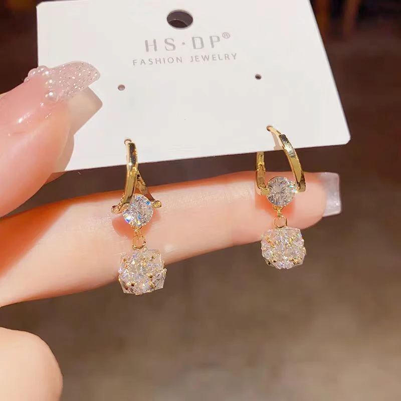 合金锆石耳饰 新款时尚轻奢超闪锆石球球耳扣