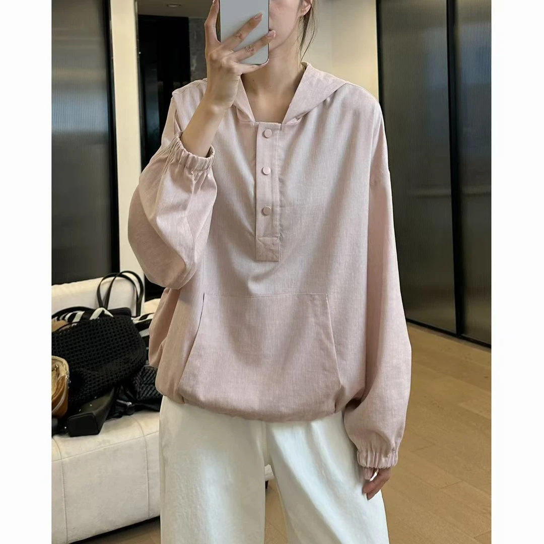 小静静一会【三扣帽衫】2025夏款下摆抽绳连帽上衣 2504C1784