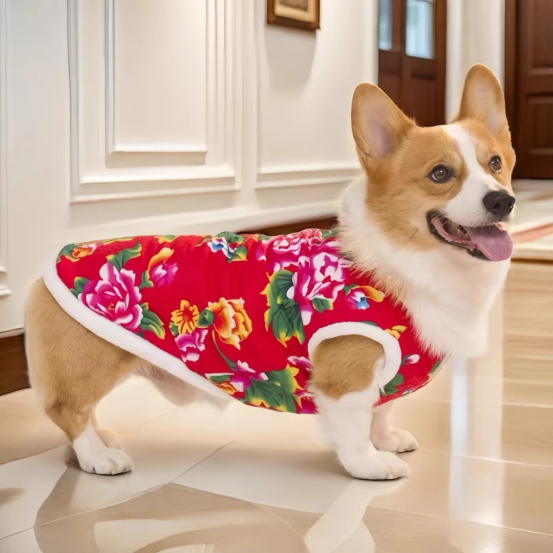 宠物狗狗衣服秋冬季保暖经典大花袄背心柯基金毛柴犬小中大型犬