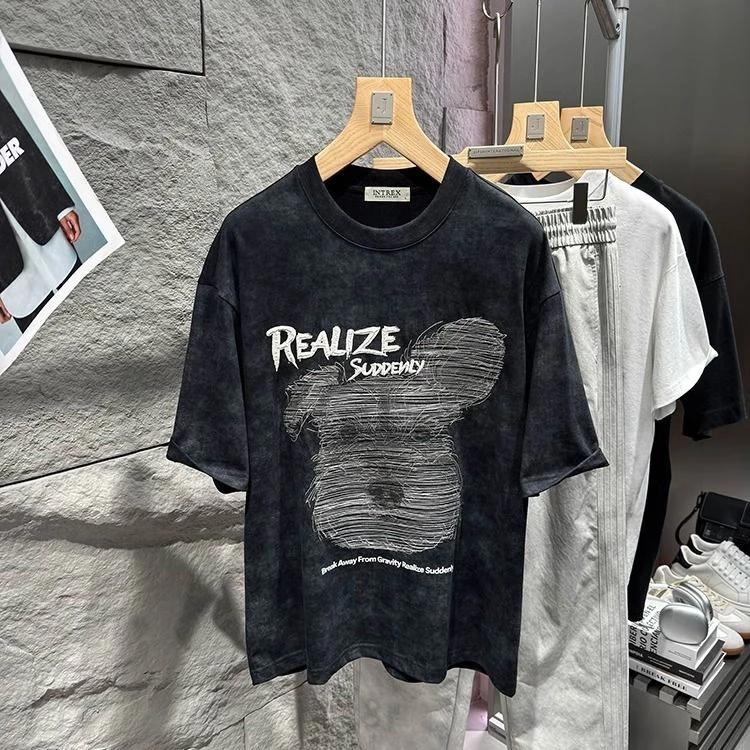 重工重磅【IN】质感超强!晕染脏脏洗印绣花男士男装T恤60156废土风