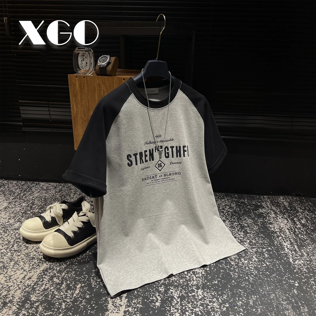 【XGORAD】夏季原创重磅撞色字母印花设计男士上衣百搭圆领短袖T恤