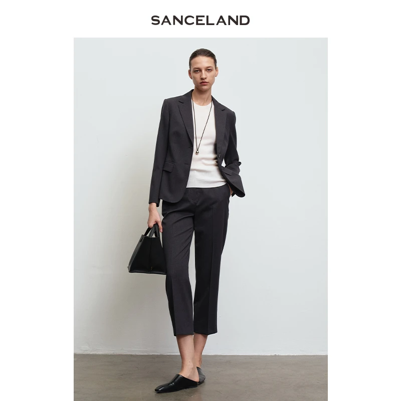 SANCELAND三石一澜春羊毛西装简约修身外套女商场同款SJ15101085