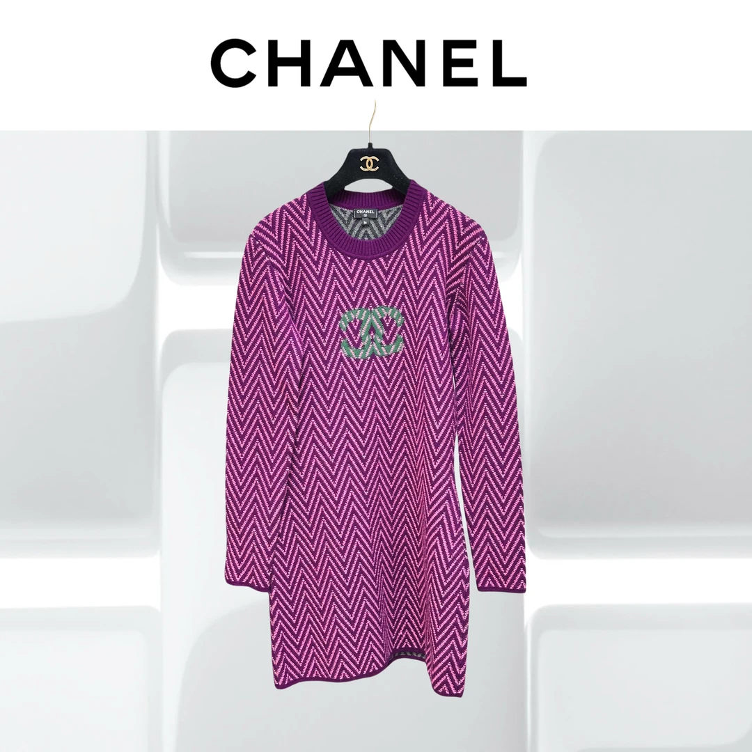99新 Chanel/香奈儿 紫色针织连衣裙 绿色双Clogo