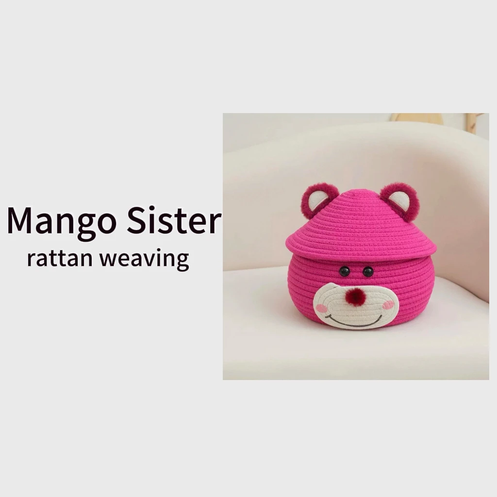 LQ620草莓熊卡通桌面收纳篮手工编织25*26