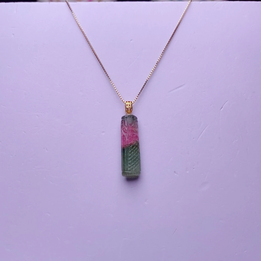 吊坠(不含链)18K金镶嵌碧玺龙柱m