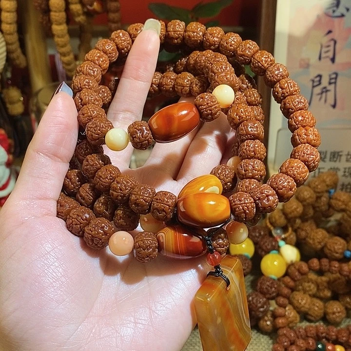 金刚菩提手串125龙切玉华108颗无事牌