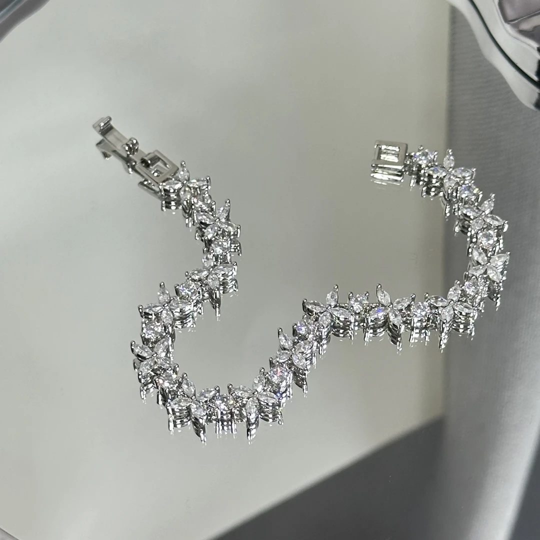 铜合金合成锆石手链 2300 银色满钻白钻手链