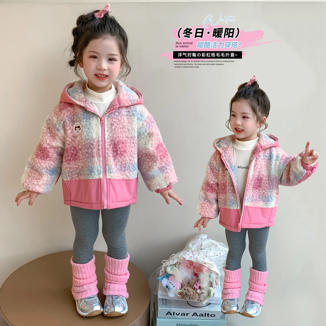 女童加厚外套洋气甜美儿童夹棉毛毛衣女孩宝宝上衣秋冬装2025新款