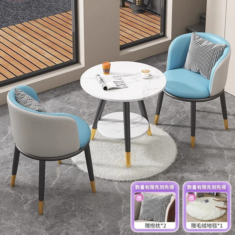 网红阳台休闲一桌两椅新款双层圆桌椅组合酒店民宿洽谈桌椅三件套