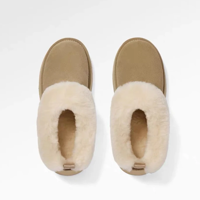 GG-CC潮流厚底加绒毛毛雪地靴2025年冬季款懒人一脚蹬翻毛半拖鞋