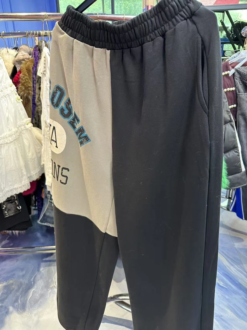 9171 针织时尚休闲百搭夏季黑色潮流女士简约加厚韩版裤子