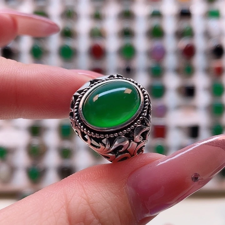 玛瑙/玉髓戒指银S925镶嵌