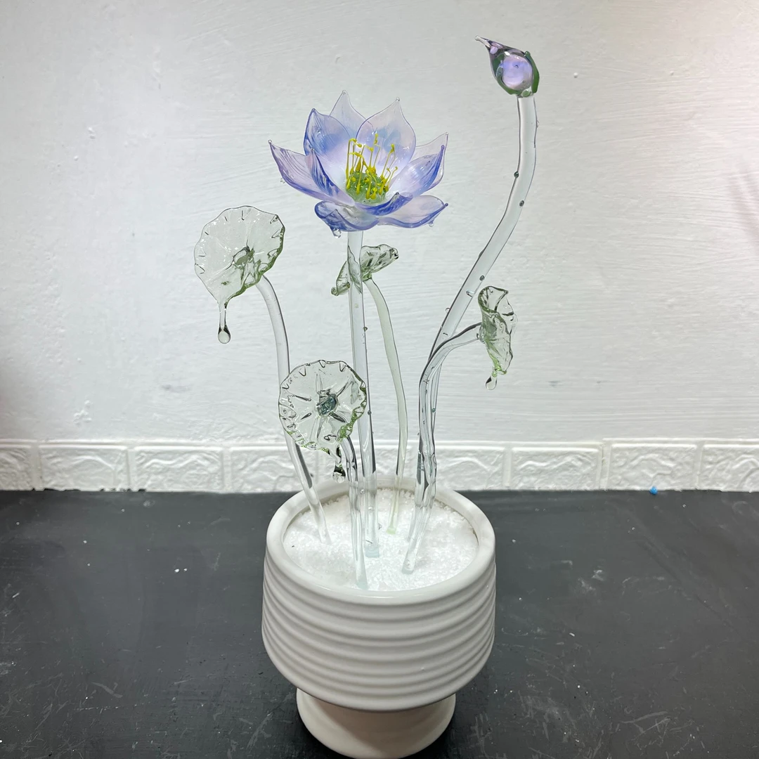 淄博琉璃荷花牡丹兰花鸢尾向日葵玫瑰玄关餐桌装饰摆件客厅礼物