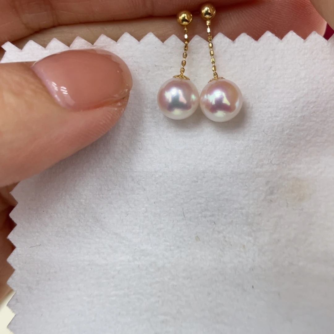 耳饰18K金镶嵌海水珍珠7-8毫米