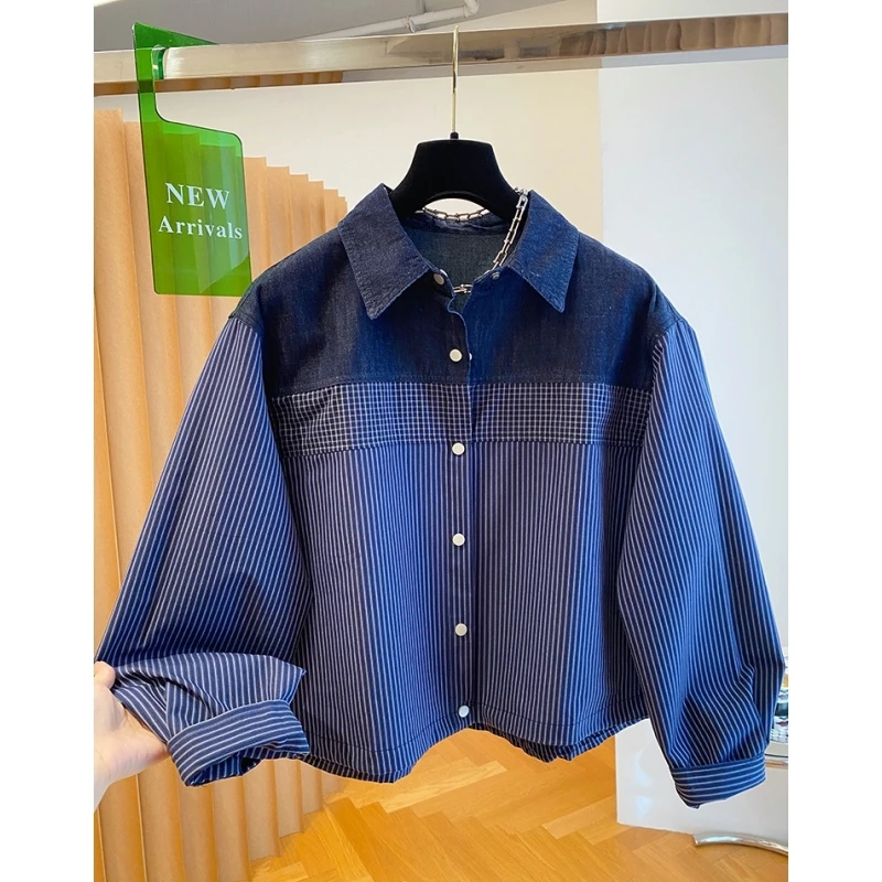 高级感独特别致条纹衬衫女长袖2025新款秋季宽松超好看拼接上衣