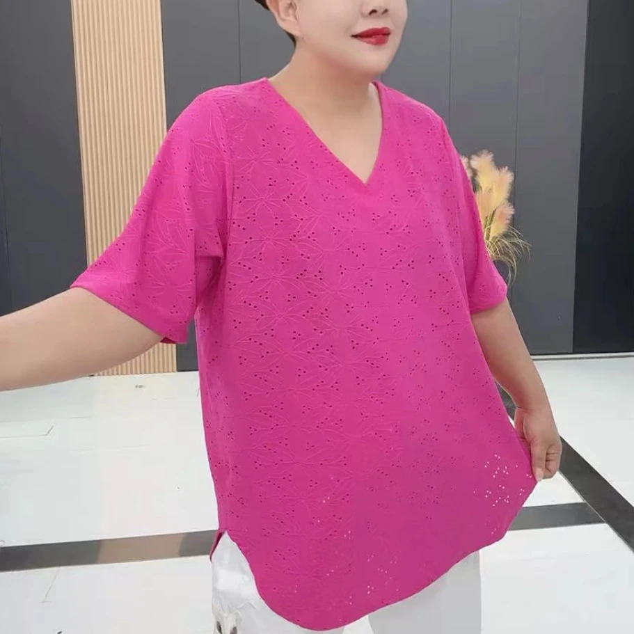 梦梦家1723款时尚宽松显瘦夏季薄款v领半袖衫618好物节