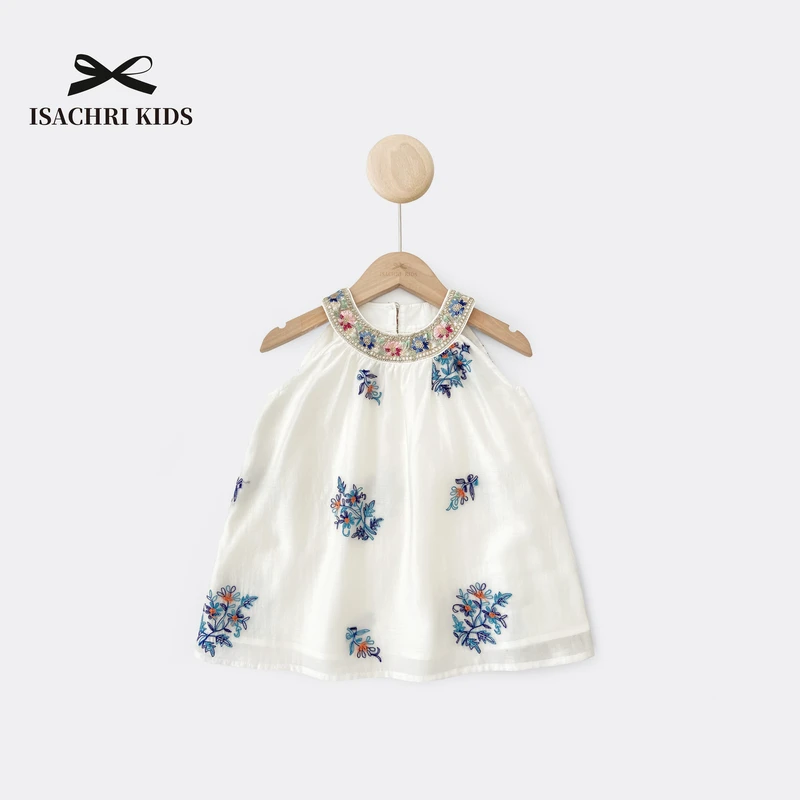 晶晶家【现发】法拉 度假风精美刺绣挂脖连衣裙女宝夏 IS038