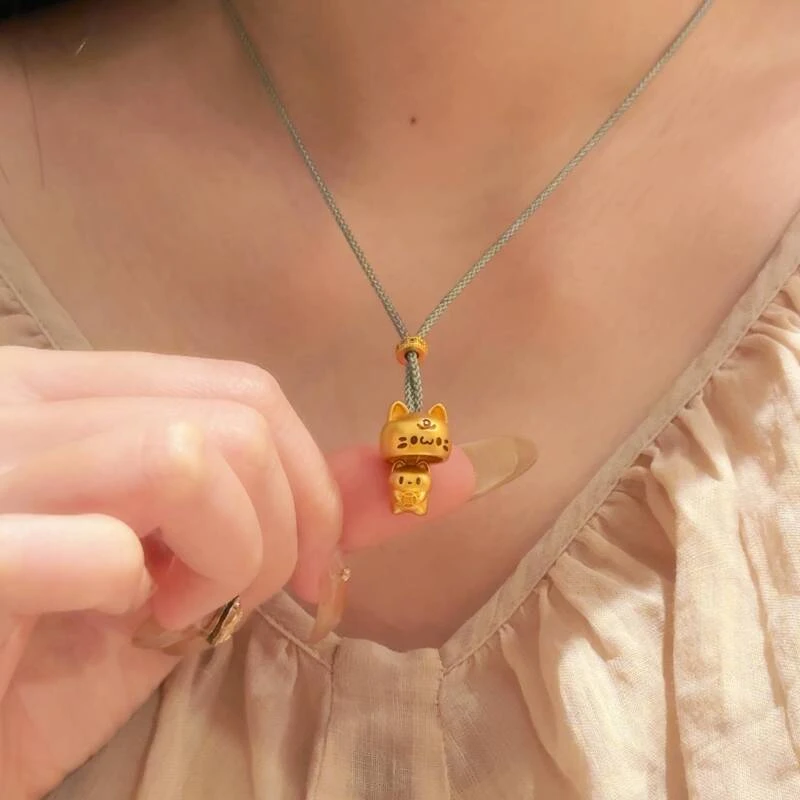 铜合金吊坠 新中式国潮风丨躲猫猫铃铛小猫吊坠招财猫项链 Y013