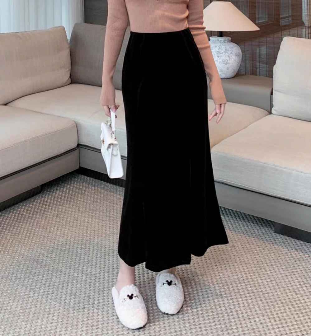 丝绒鱼尾半身裙显瘦高腰气质时尚修身秋冬