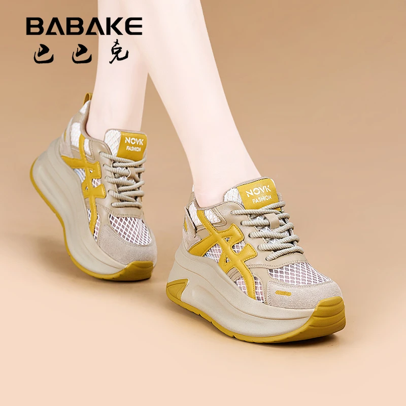 巴巴克【现货】8CM网面厚底阿甘鞋女2025百搭透气增高休闲女鞋8613
