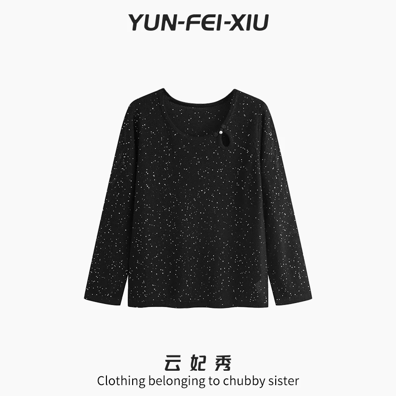 云妃秀大码女装针织衫圆领珍珠长袖上衣微胖时尚显瘦秋季22571