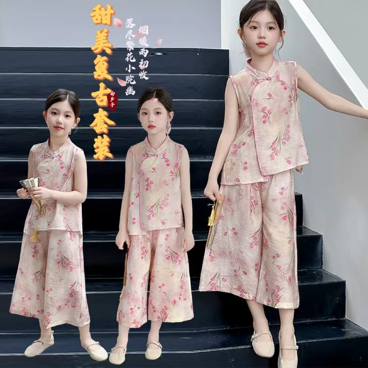 女童装汉服套装夏装2025新款儿童新中式两件套小女孩衣服