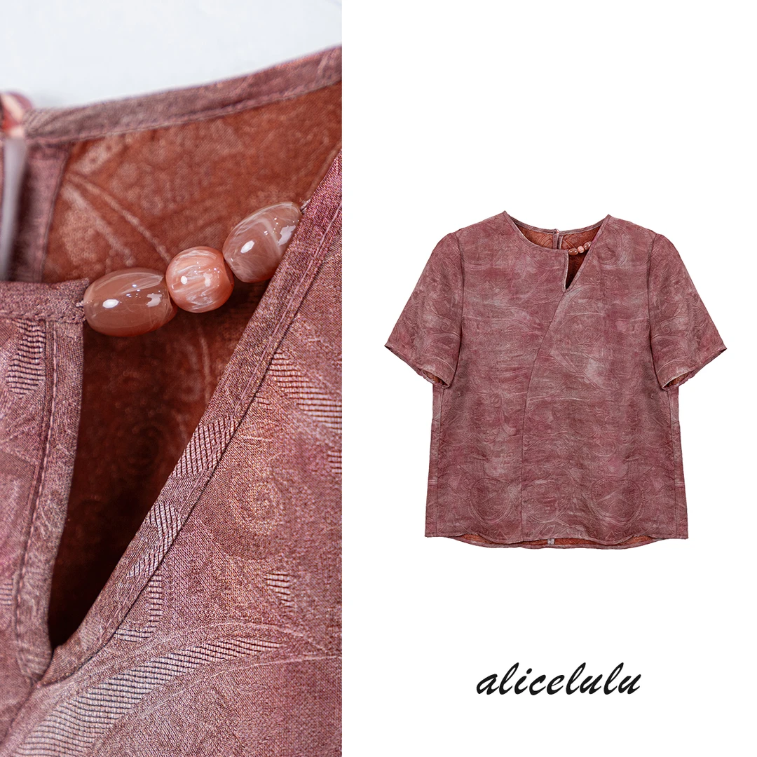 5 alicelulu 气质印花短袖衬衫减龄优雅通勤百搭 S2143941E