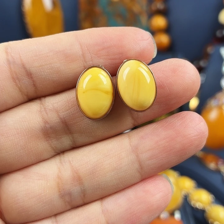 琥珀银S925镀金镶嵌耳饰