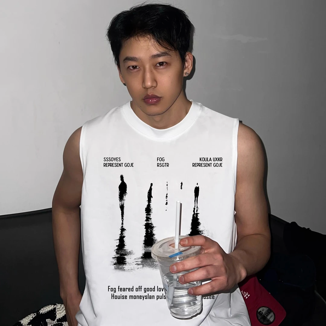 HIP潮牌运动休闲背心美式高街纯棉重磅男生街头痞帅大码无袖上衣