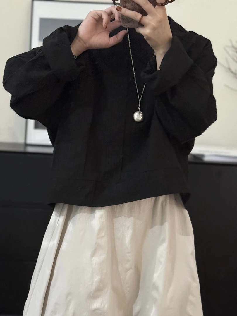 【Z Z.H】定制款韩系别致圆领后拉链肌理感长袖上衣