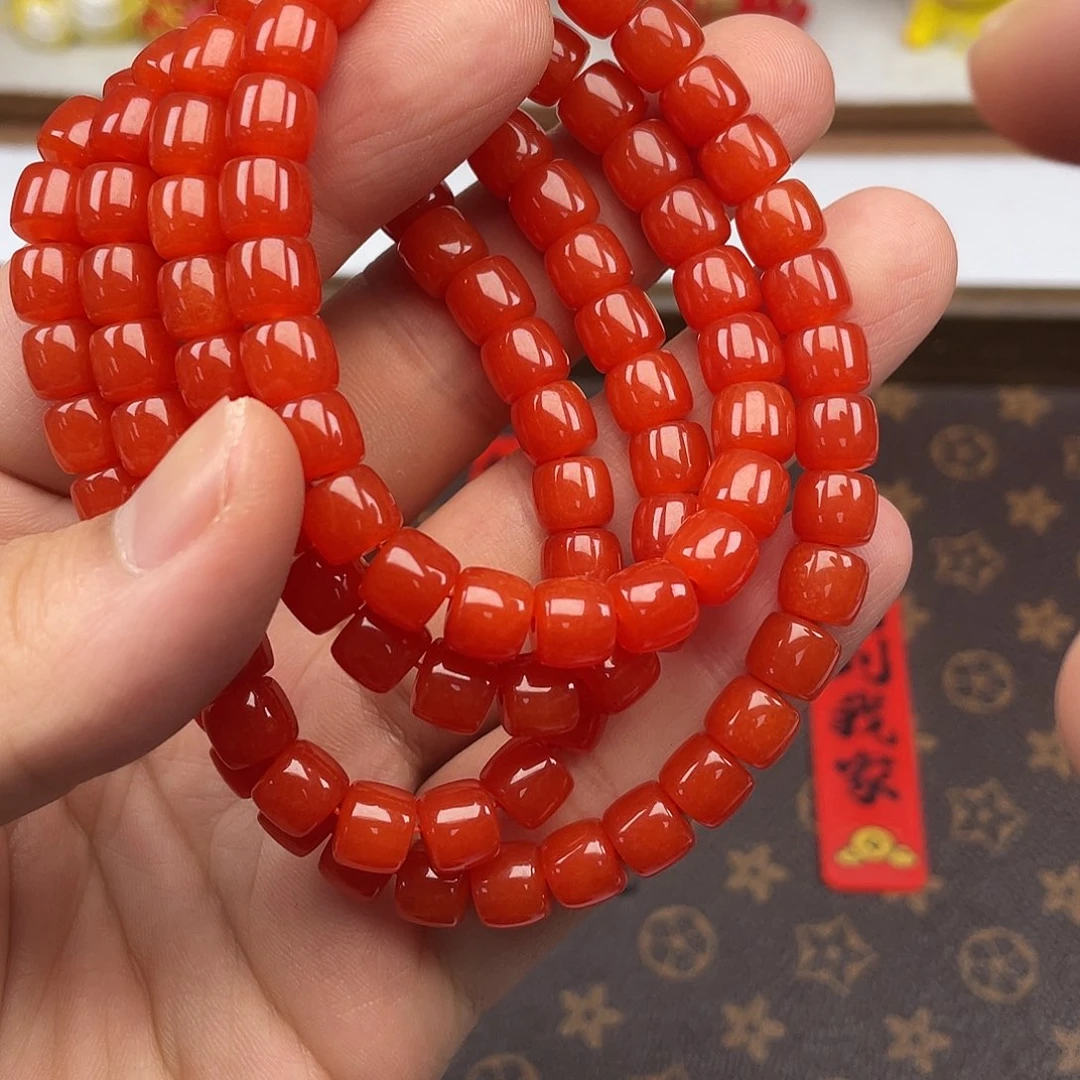 南红玛瑙11号锦红卡8直切108 拍四发一未镶嵌知**觉