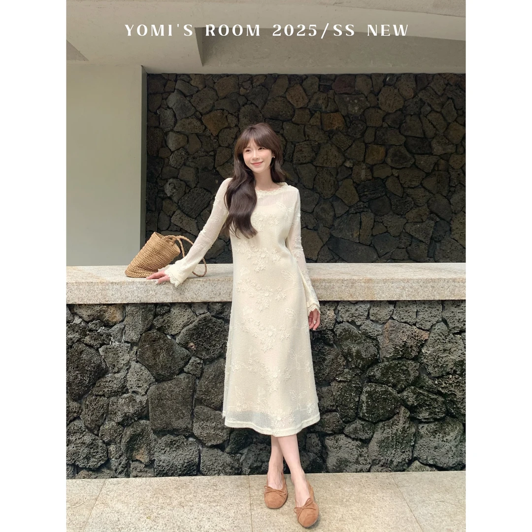 【现货】YOMI定制【月光茶盏】修身显瘦连衣裙白色女春季晚宴蕾丝