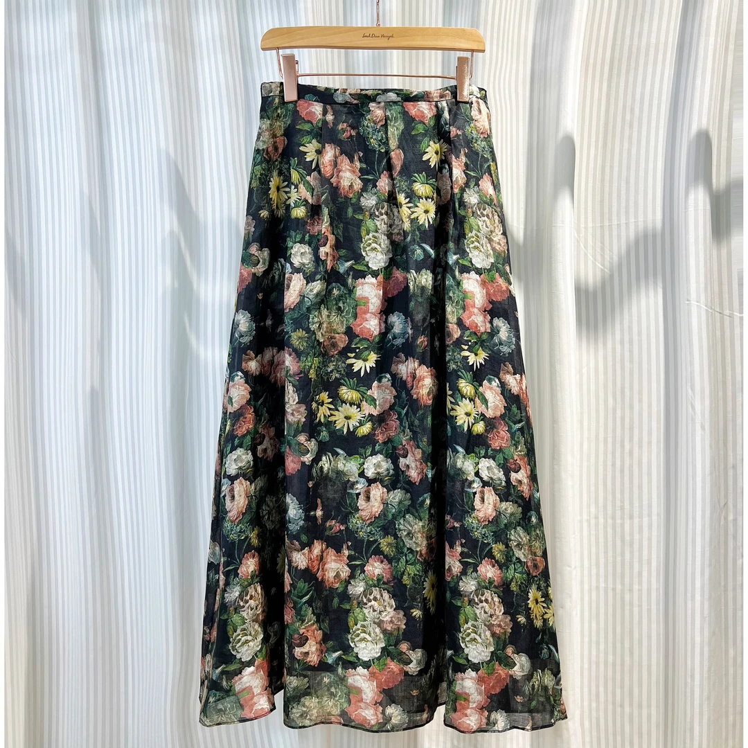 【萨拉迪恩】"莫奈花园"自然系列苎麻高端设计师气质绝美半身裙