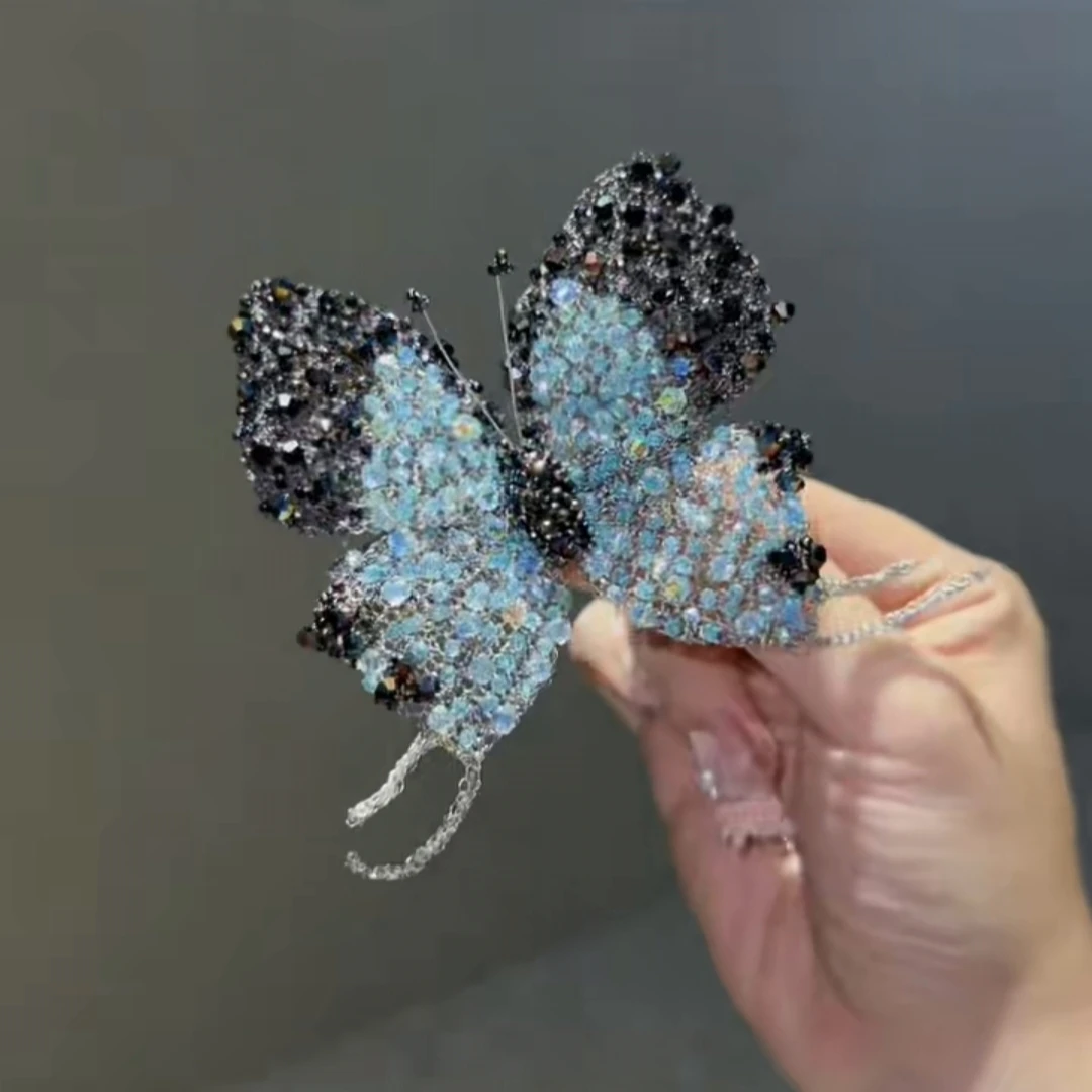 【莫奈海之星】蓝黑钩针蝶恋花系列小众设计日常气质款