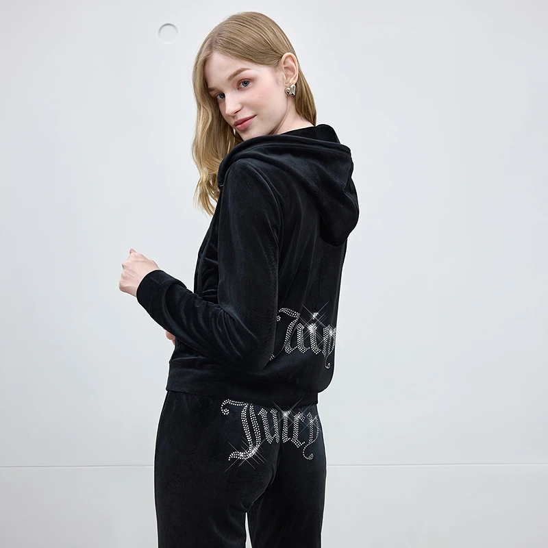 Juicy Couture橘滋【零压弹力丝绒】2025新款烫钻合体连帽外套女