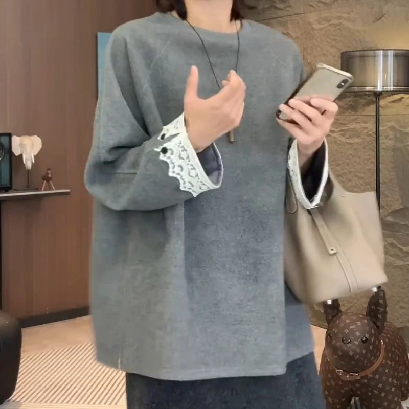 【蕾丝拼袖卫衣】秋款爆款2025新款可外穿打底极简感LK2507458