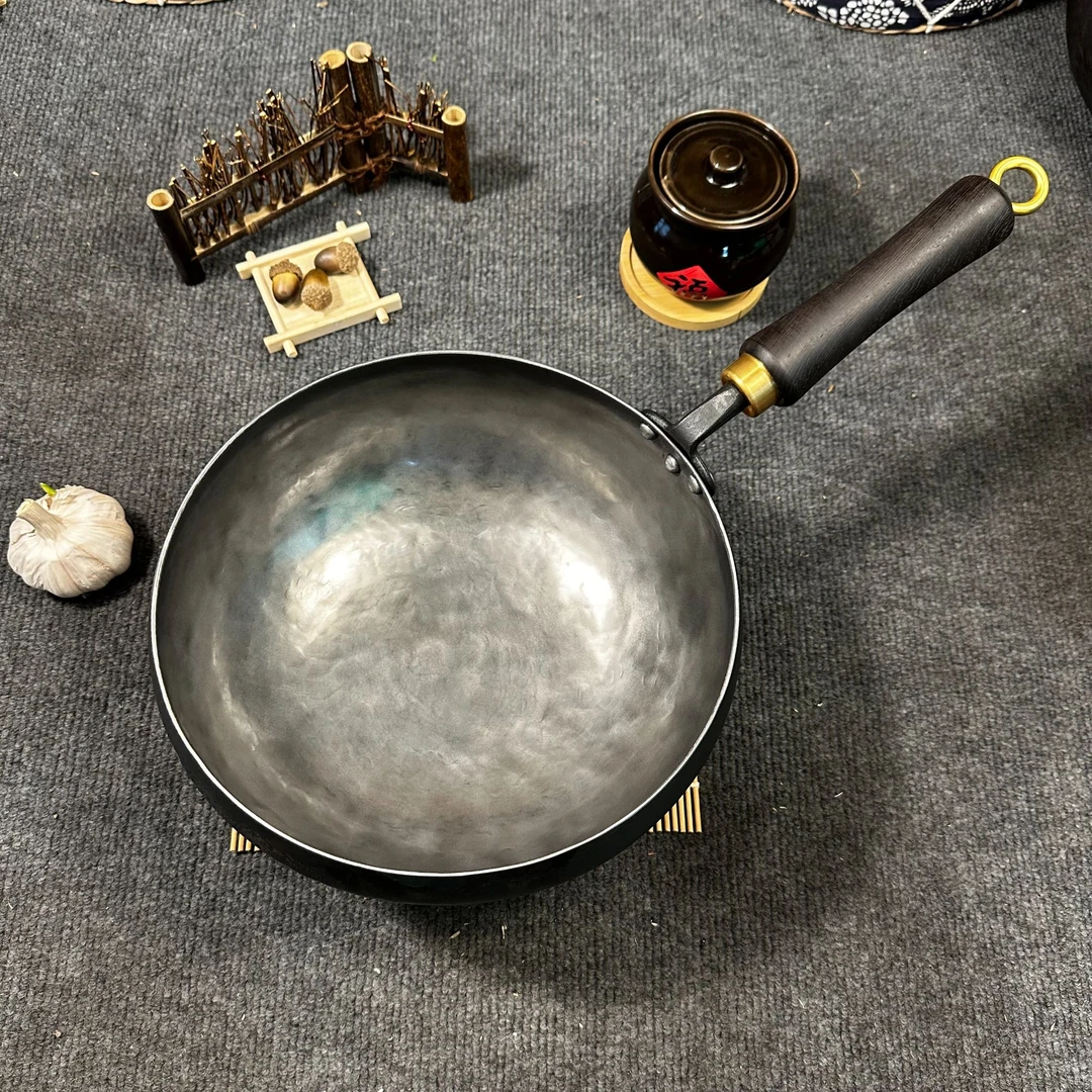 章丘铁锅手工收口大肚炒锅传统手工锻打无涂层铁锅不粘锅多功能锅