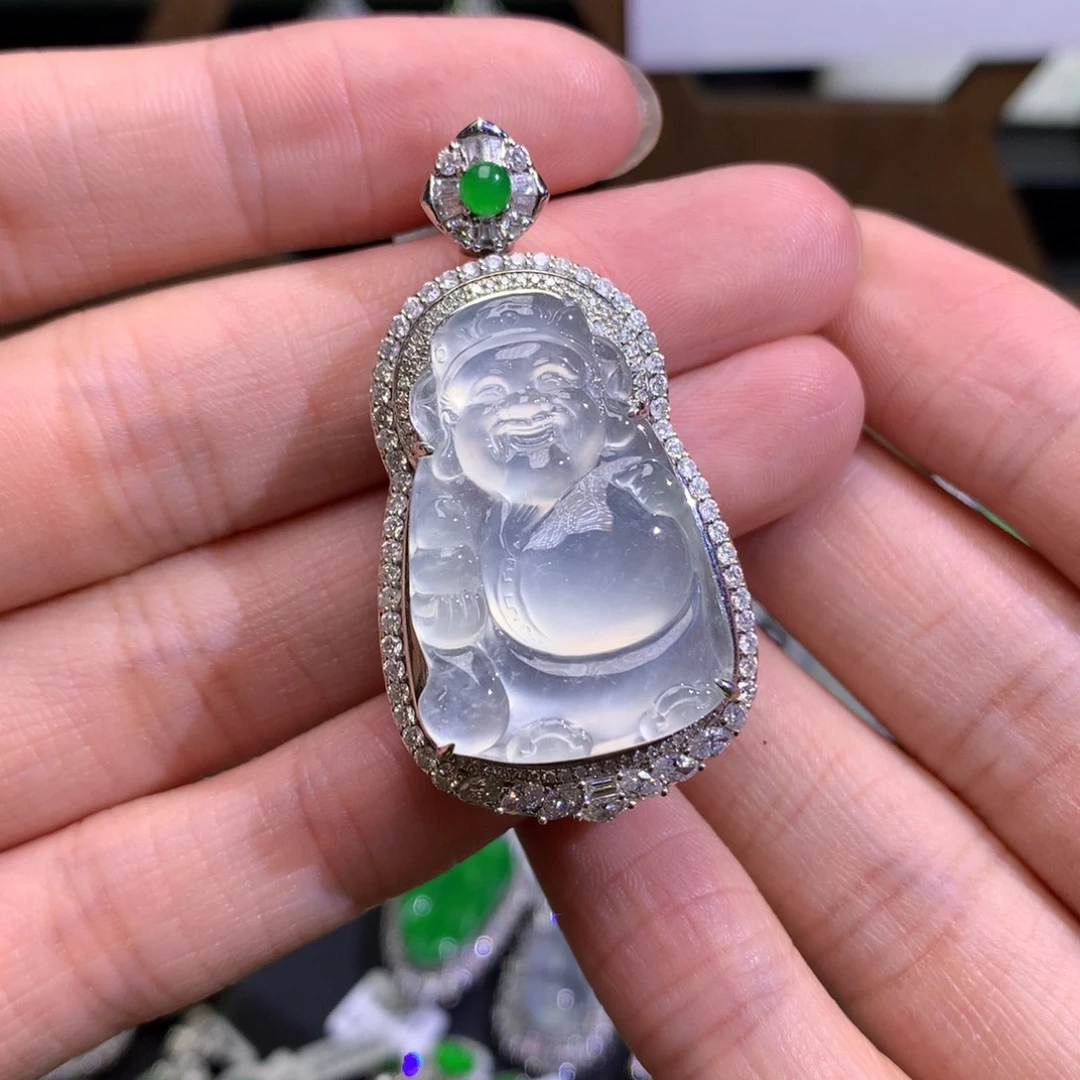 翡翠18K金镶嵌吊坠(不含链)