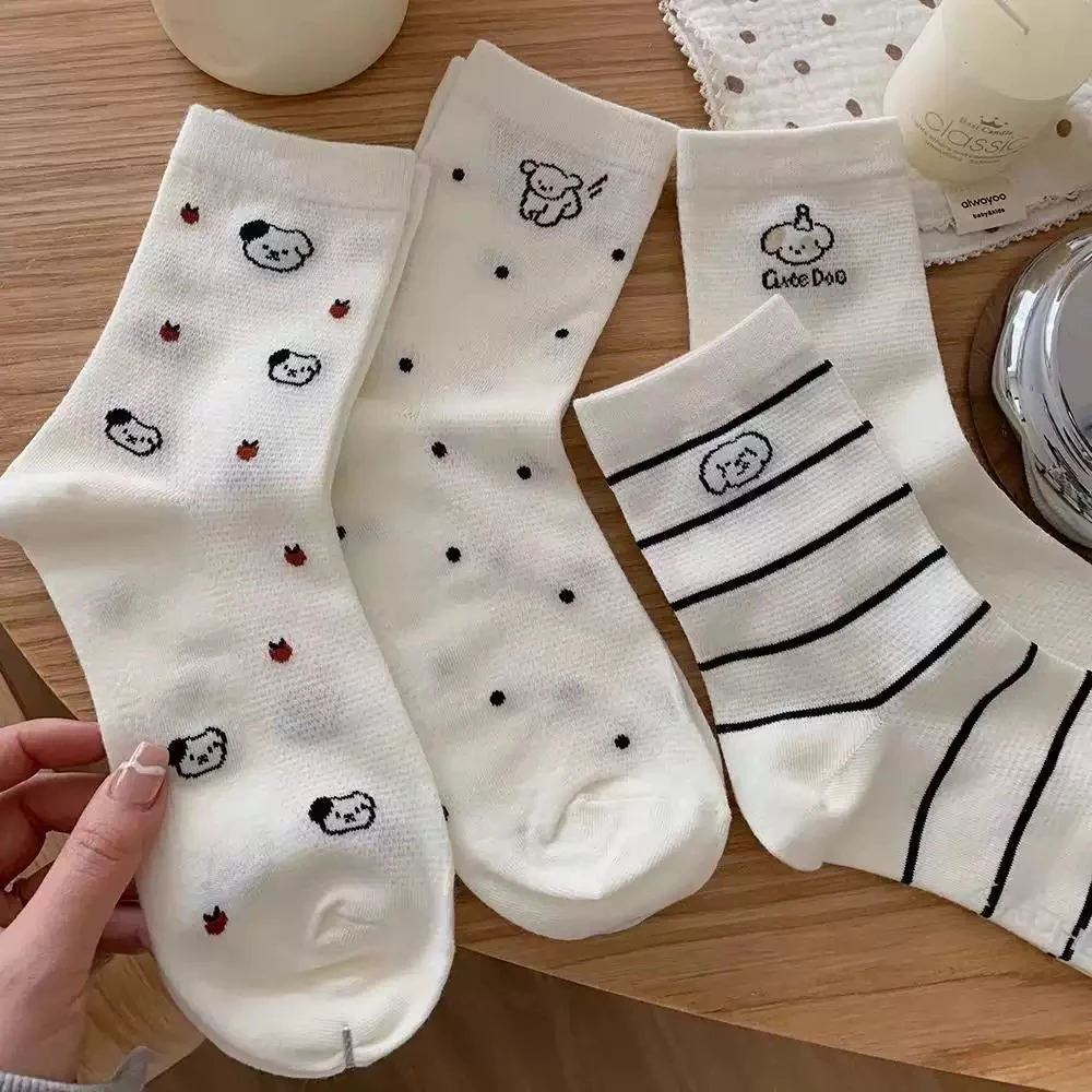 【嬉戏小狗】春夏女士中筒棉袜堆堆袜纯色薄款防臭吸汗镂空