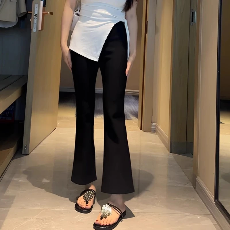 夏日减年龄风~时髦可爱风冰丝凉凉微喇裤女松紧腰防晒休闲九分裤