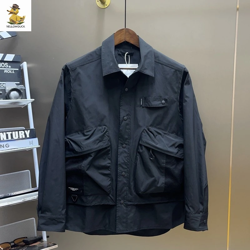 翻领纯色外套男士秋季新款高街潮牌工装夹克港风男生宽松休闲上衣