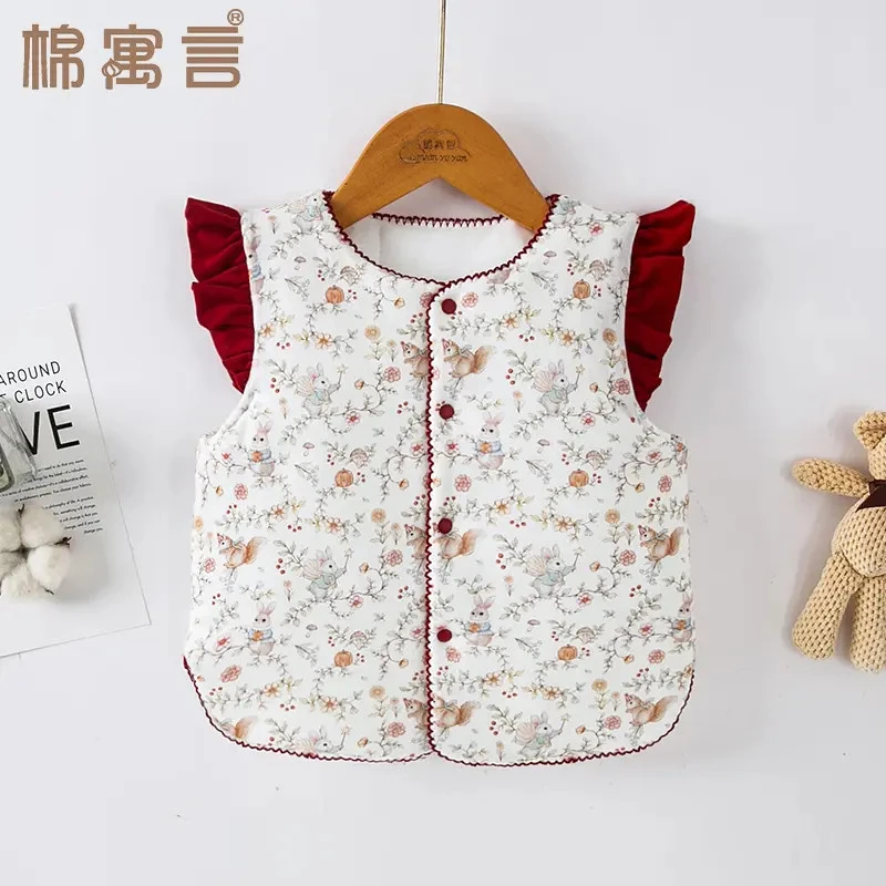 女宝宝棉背心坎肩秋冬季儿童夹棉加厚马夹外穿可爱飞飞袖保暖马甲