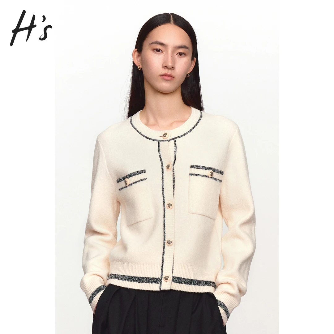 【反季"放"价】商场同款HS小香风针织开衫冬季女装纱线精致上衣