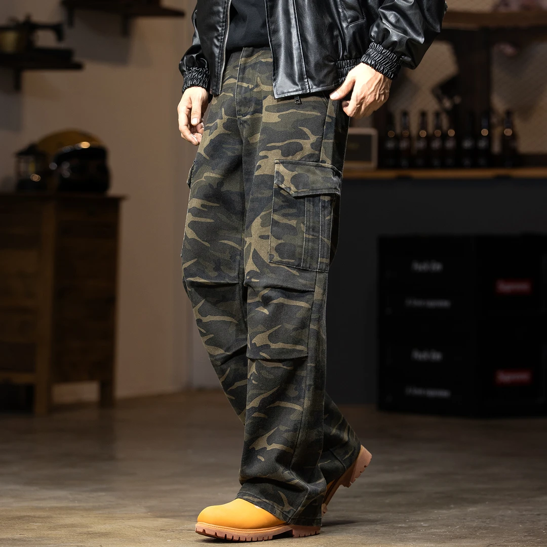 MR.MUDI/穆迪先生美式复古迷彩工装裤男2025新款直筒裤子男士宽松