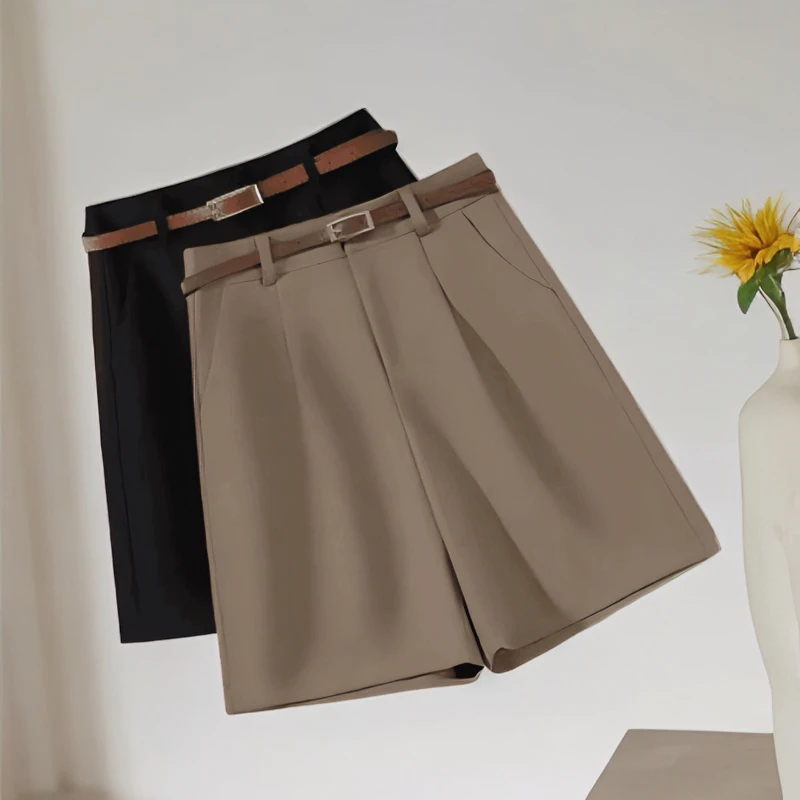 （送腰带）夏季西装短裤女新款高腰显瘦直筒百搭阔腿五分裤