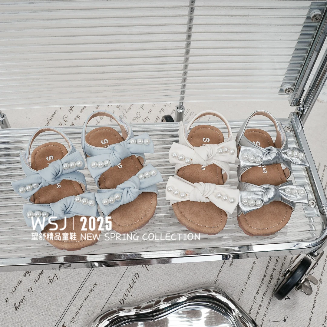 望舒家韩版女童珍珠公主凉鞋夏季小女孩配裙子露趾防滑凉拖鞋2830