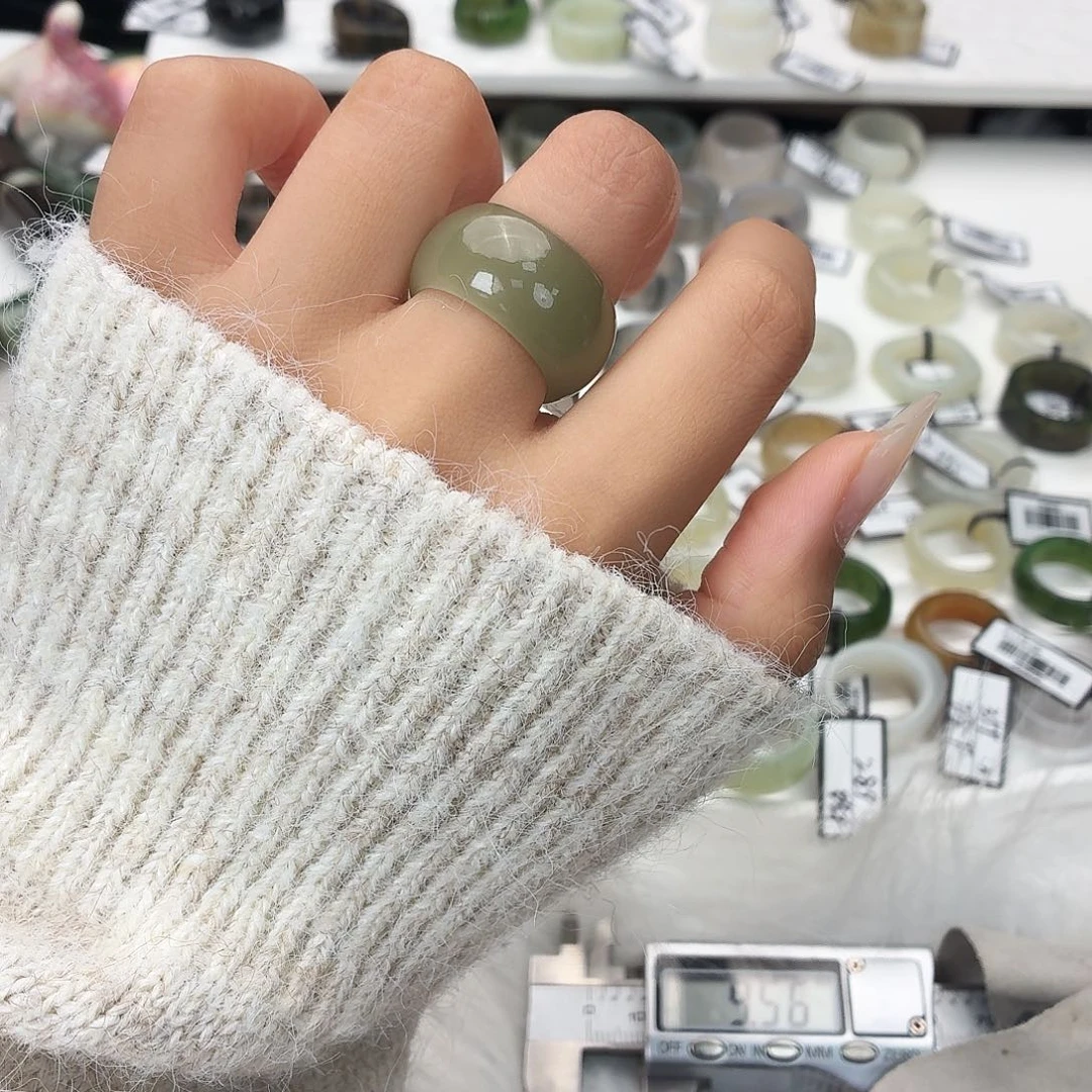 和田玉未镶嵌戒指c98碧玉墩墩18.5不退换