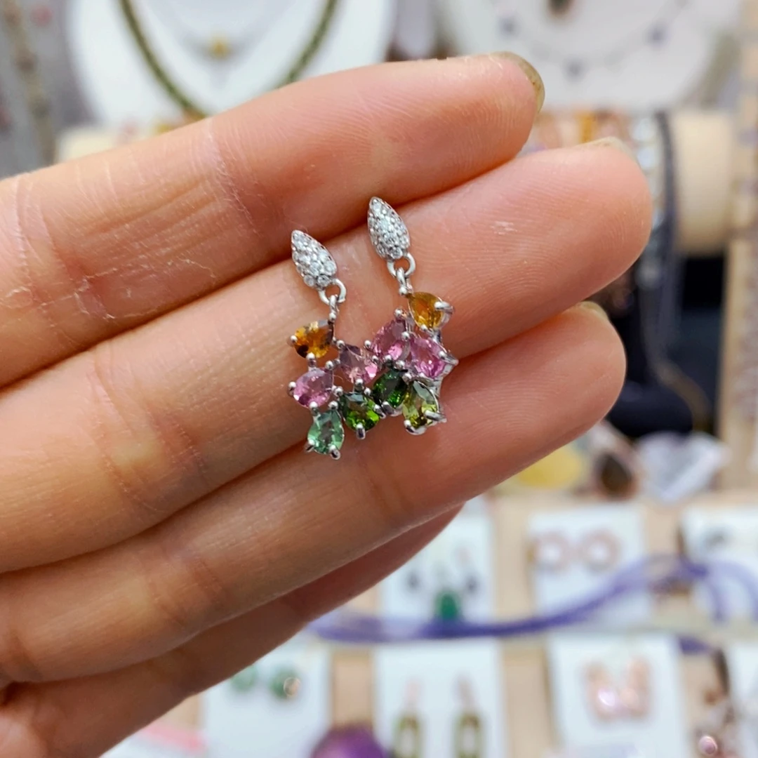 碧玺耳饰银S925镶嵌耳饰